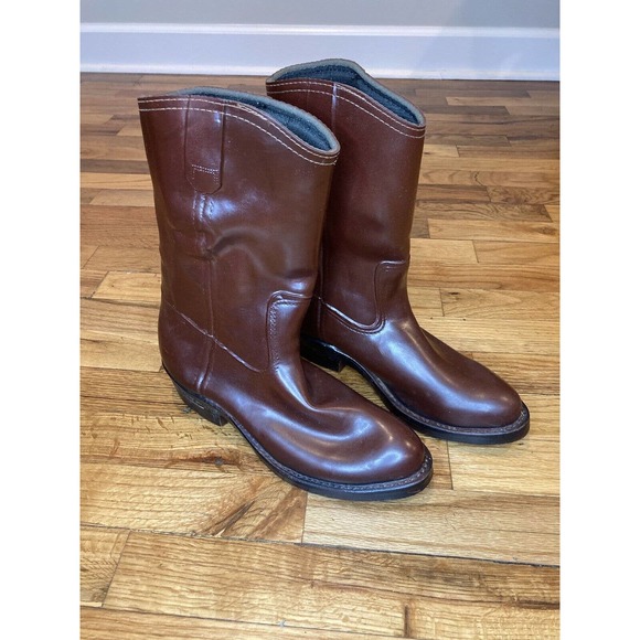 Vintage LaCrosse Big Mountain Brown Leather‎ Rubber Boots Mens 7 NO LINER $_12.JPG?set_id=880000500F main image 2
